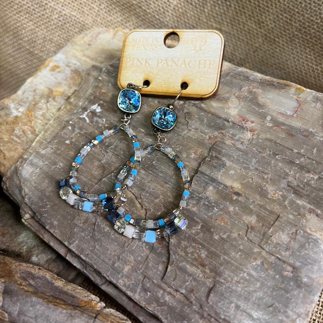 Blue Multi Color Bead Hoop Earrings