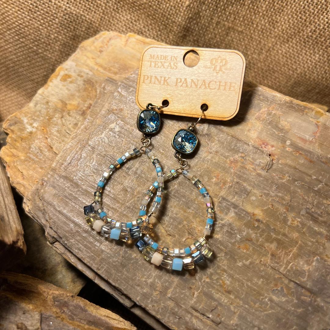 Blue Multi Color Bead Hoop Earrings
