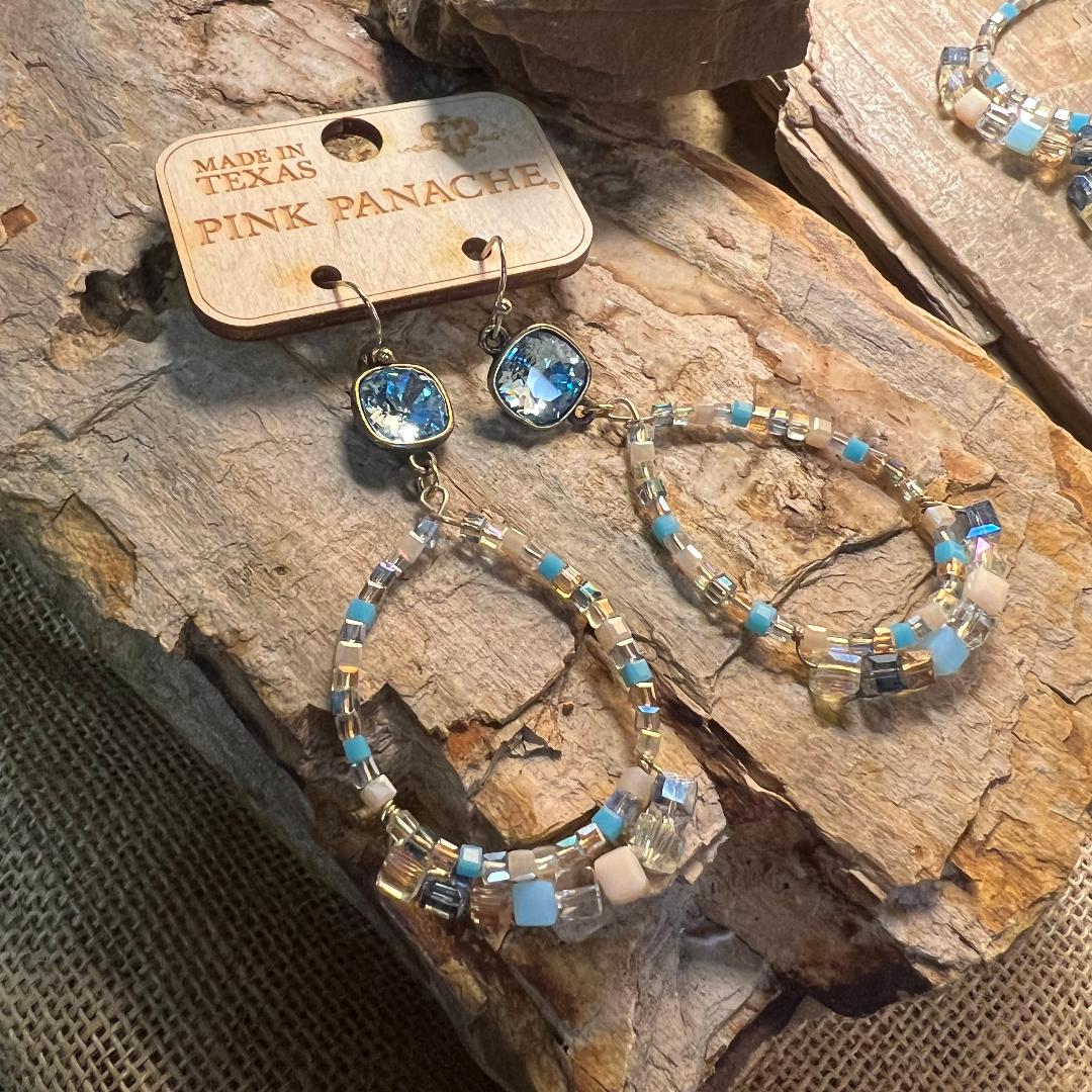 Blue Multi Color Bead Hoop Earrings