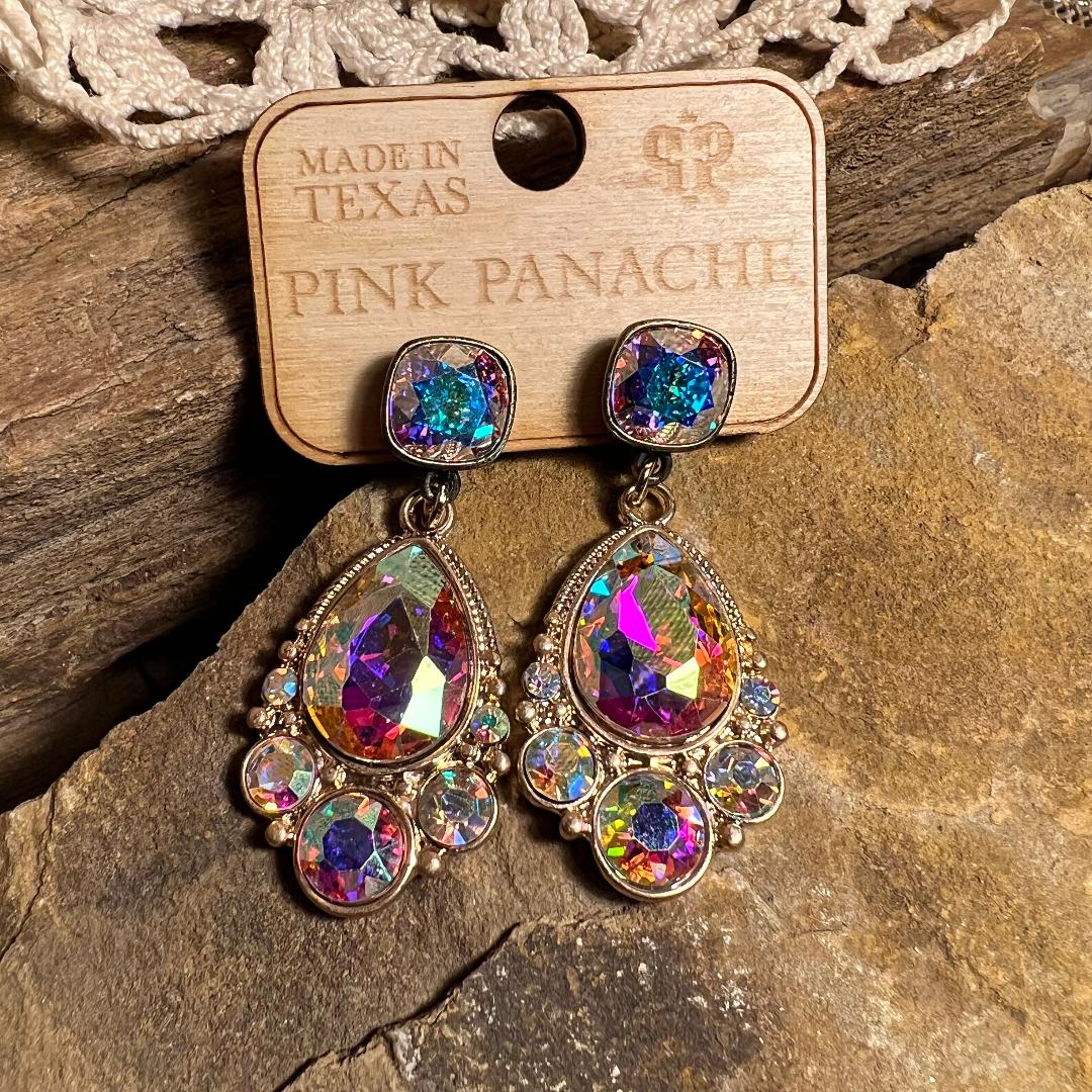 AB Rhinestone & Gold Drop Fancy Earrings