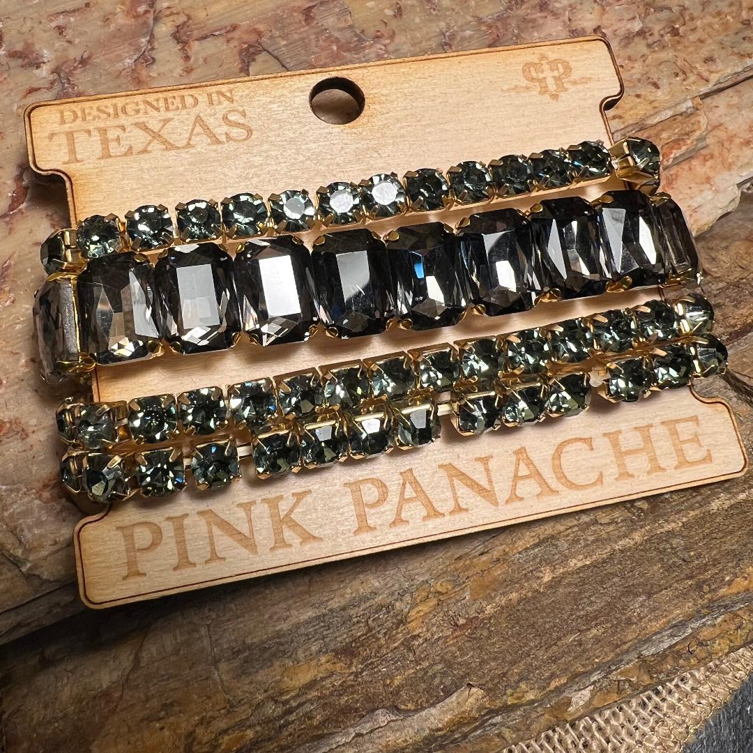 Gold Green & Black Emerald Cut Bead Stretch Bracelet