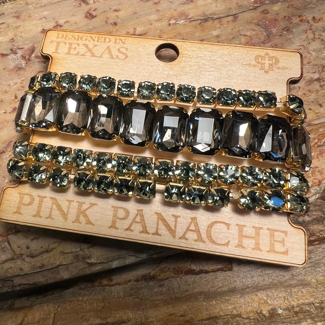 Gold Green & Black Emerald Cut Bead Stretch Bracelet