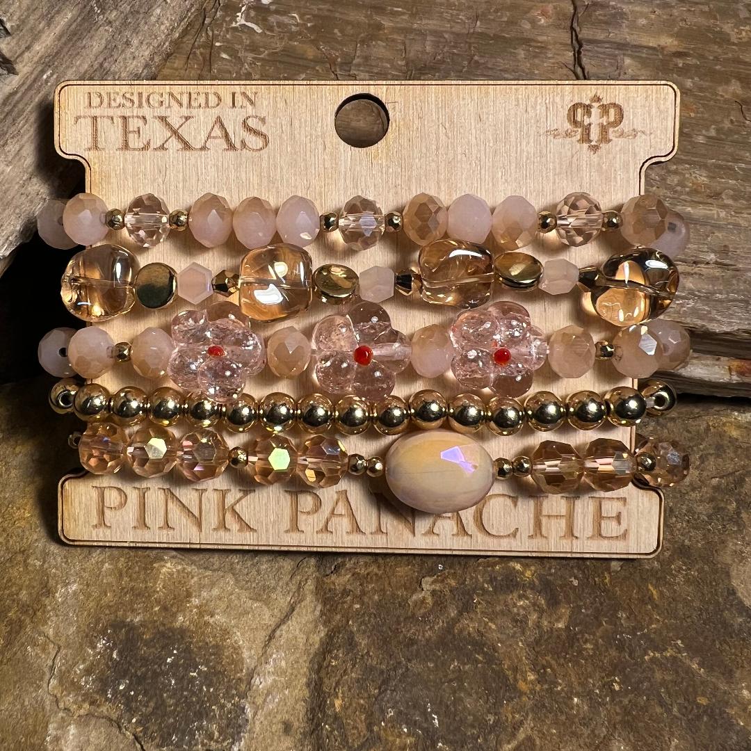 Gold, Pink Acrylic Bead and Flower Bracelet