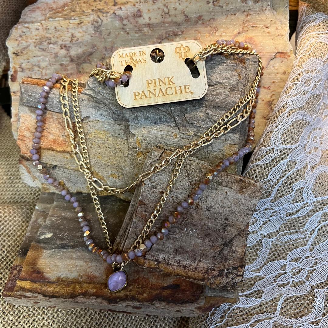 Gold Chain & Lavender Stone Triple Necklace