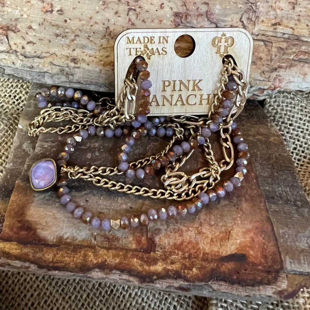 Gold Chain & Lavender Stone Triple Necklace