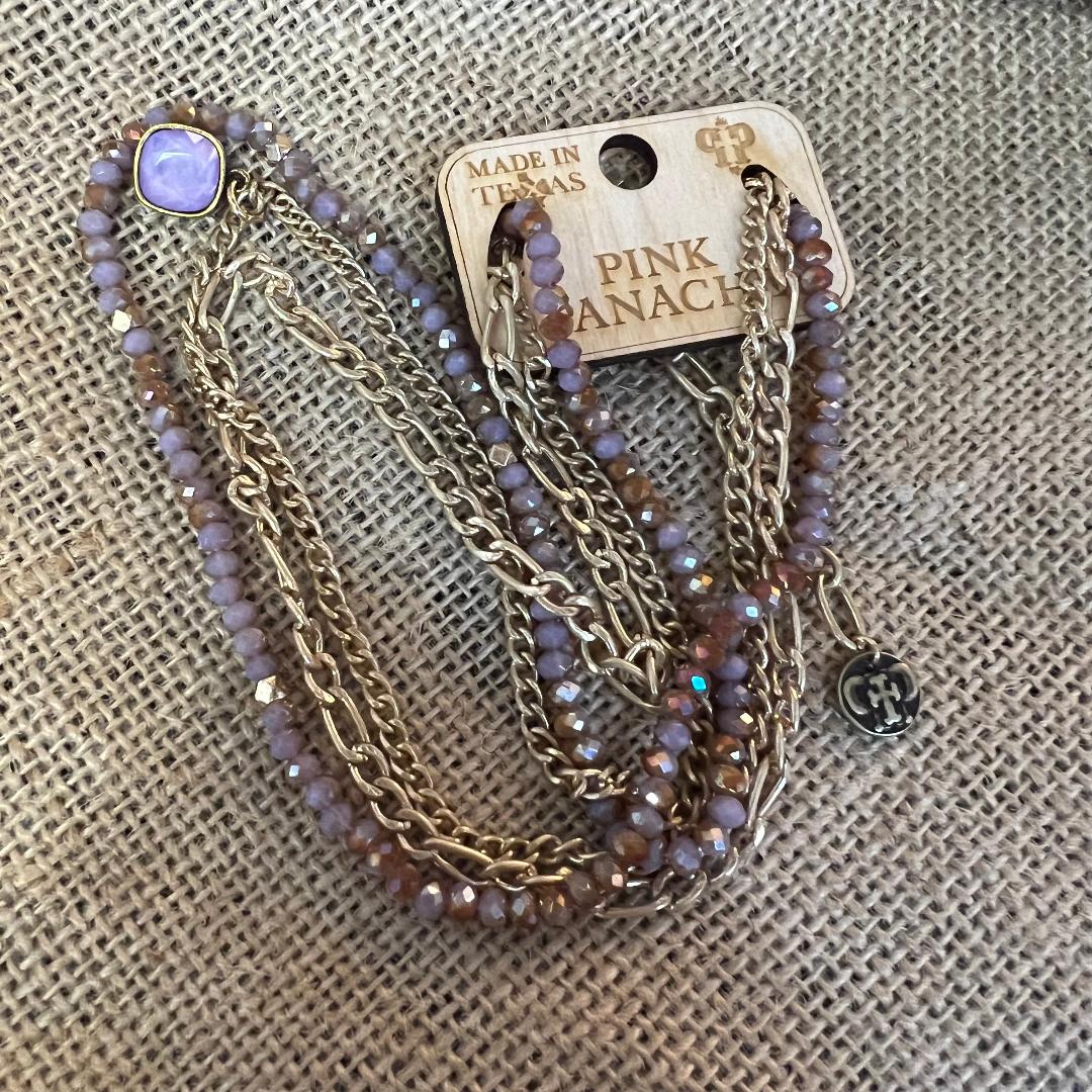Gold Chain & Lavender Stone Triple Necklace