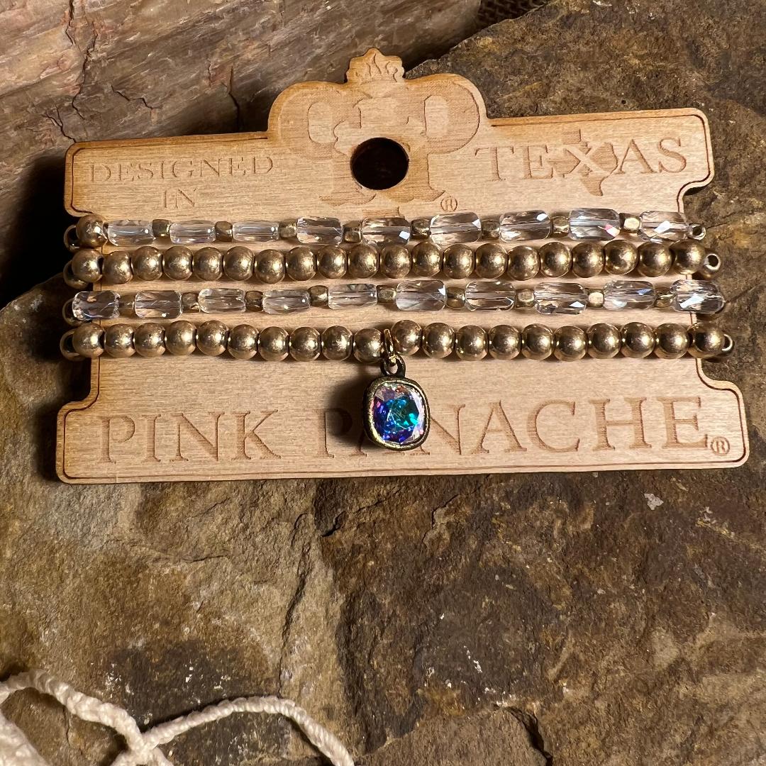 Gold & Clear Bar Bead Stretch Bracelet