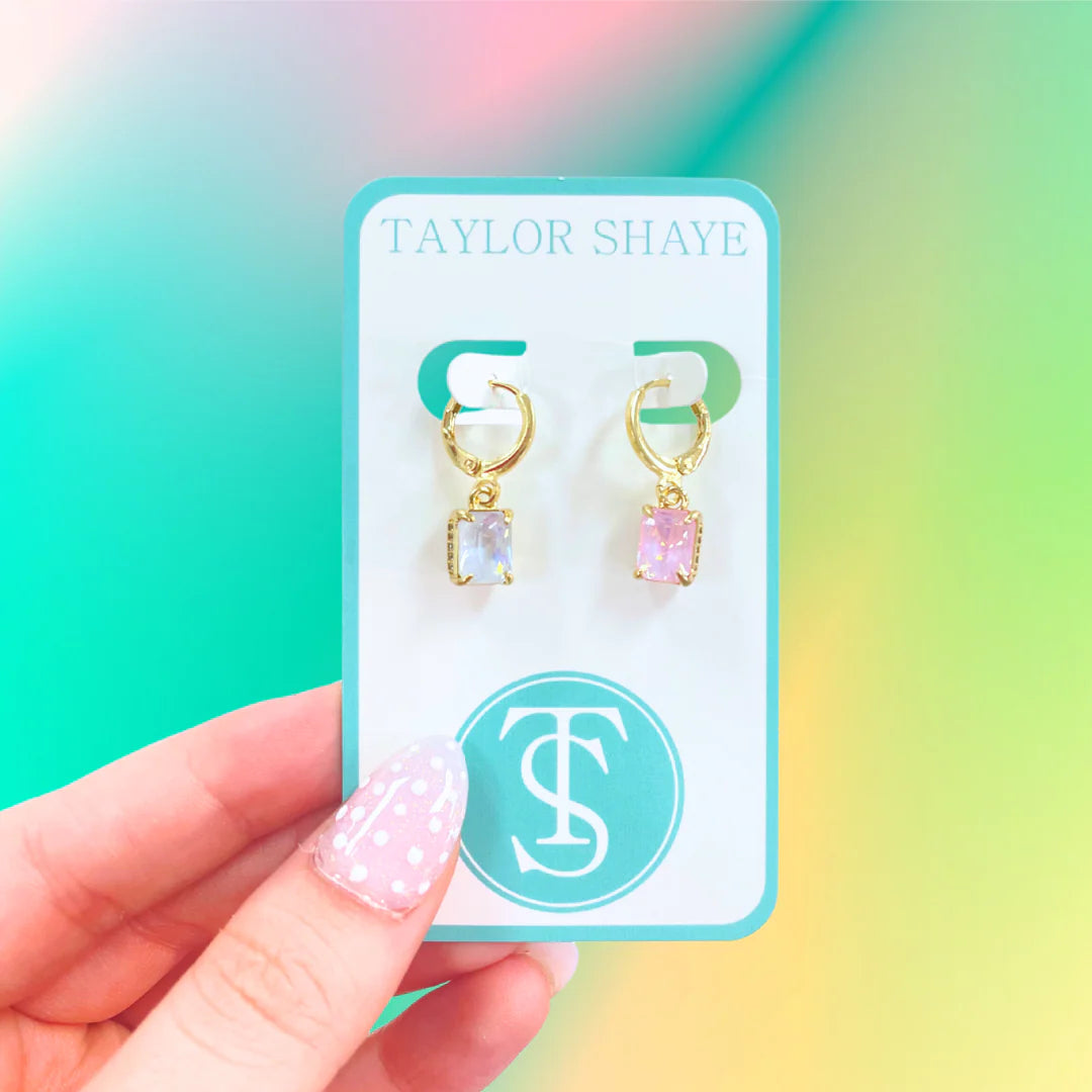 Ophelia Huggie Earrings - Opal or Pink