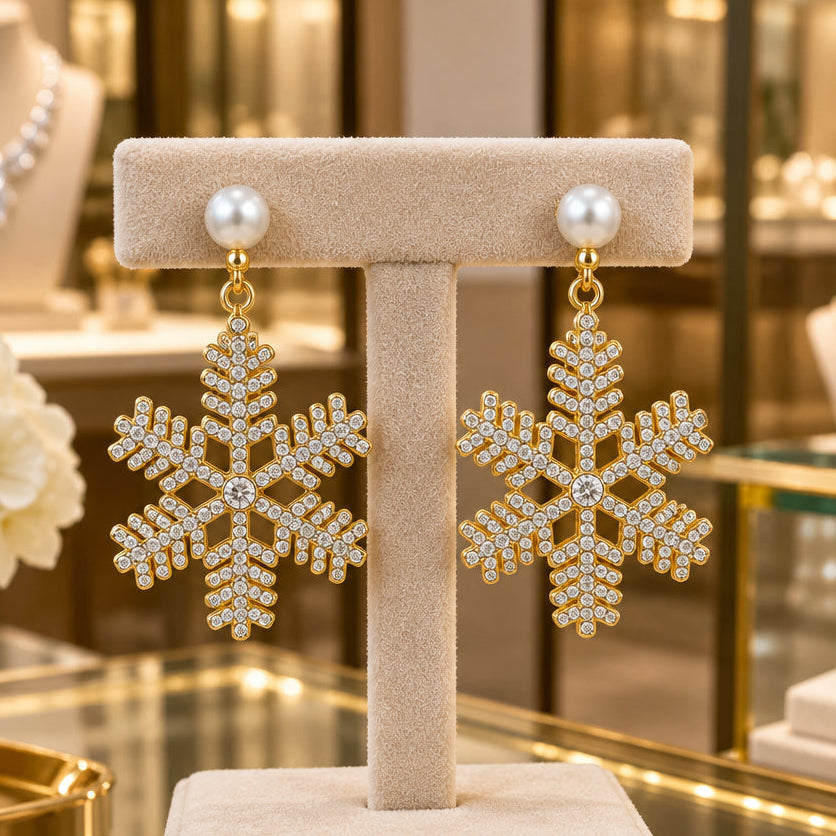 2" Pearl Studded Snowflake Pave Earring