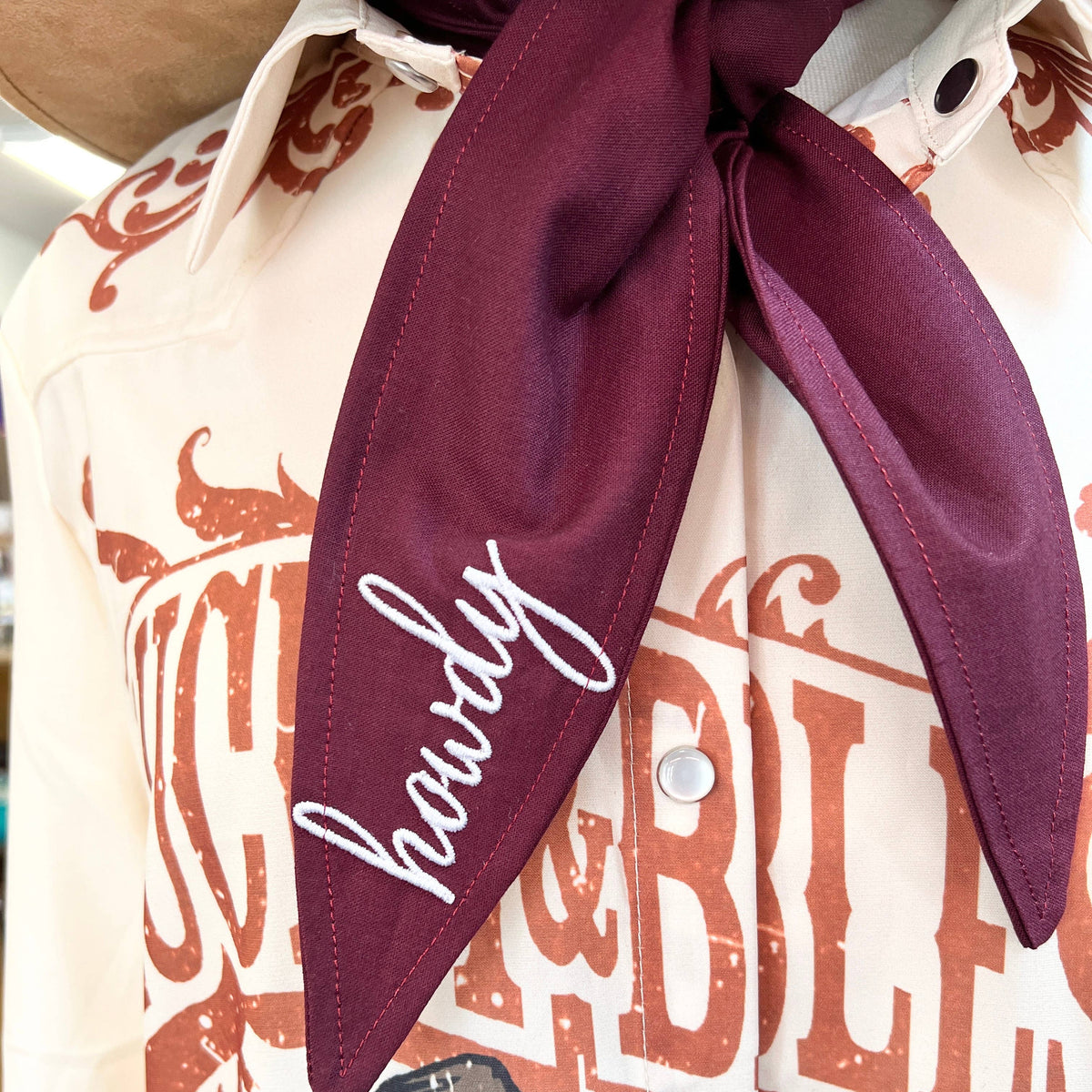 Howdy Embroidered Ascot Scarf