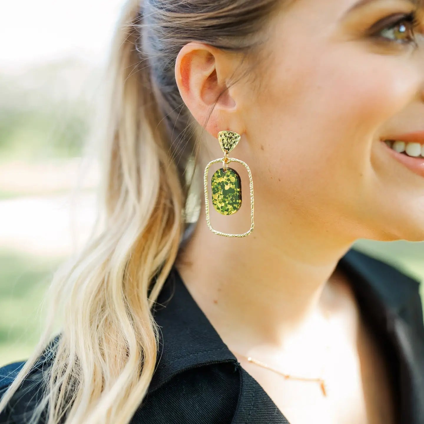 Black Glitter Oval Drop Earrings