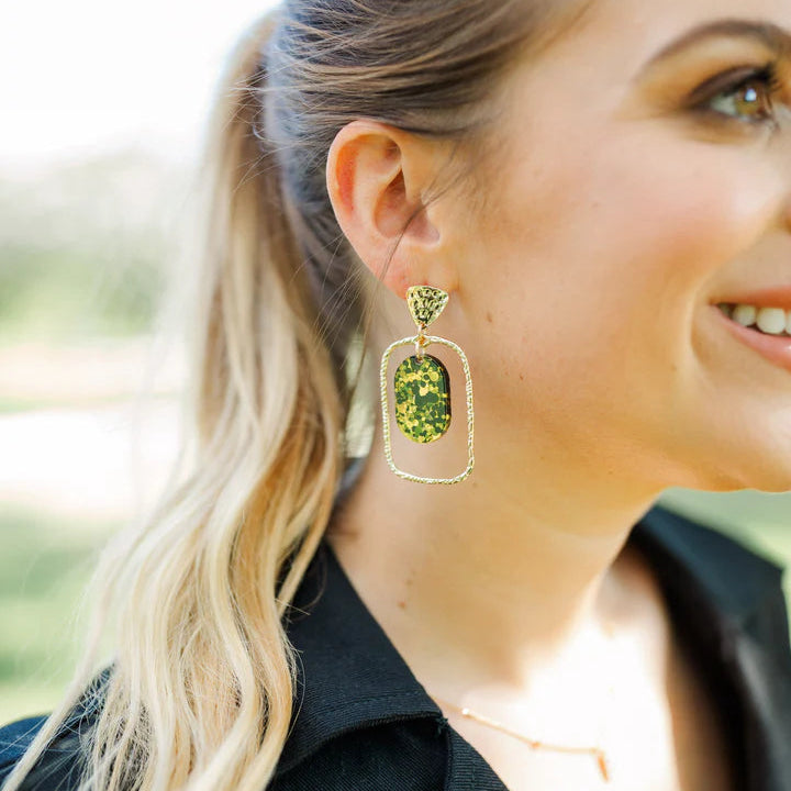 Black/Gold Confetti Oval Hoop Earrings