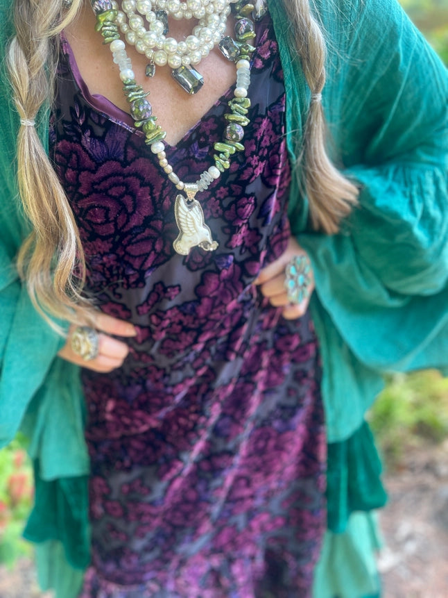 Magenta Burnout Velvet High Low Dress