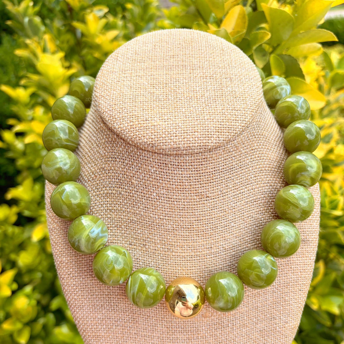 The Olive Green with Gold Bauble Necklace
