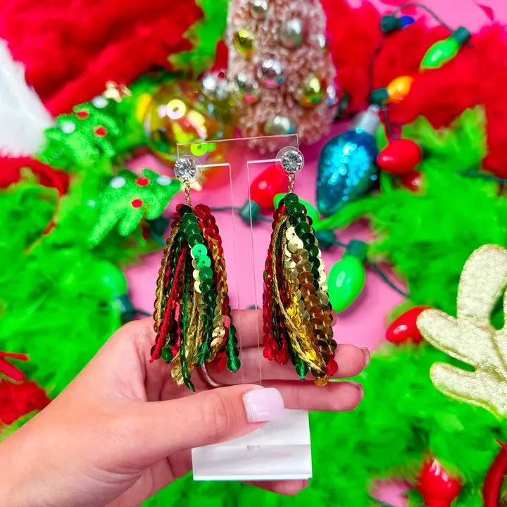 Christmas Sequin Tassel Earrings