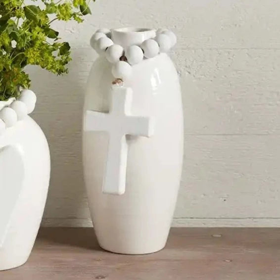 Tall Stoneware Beaded Vase