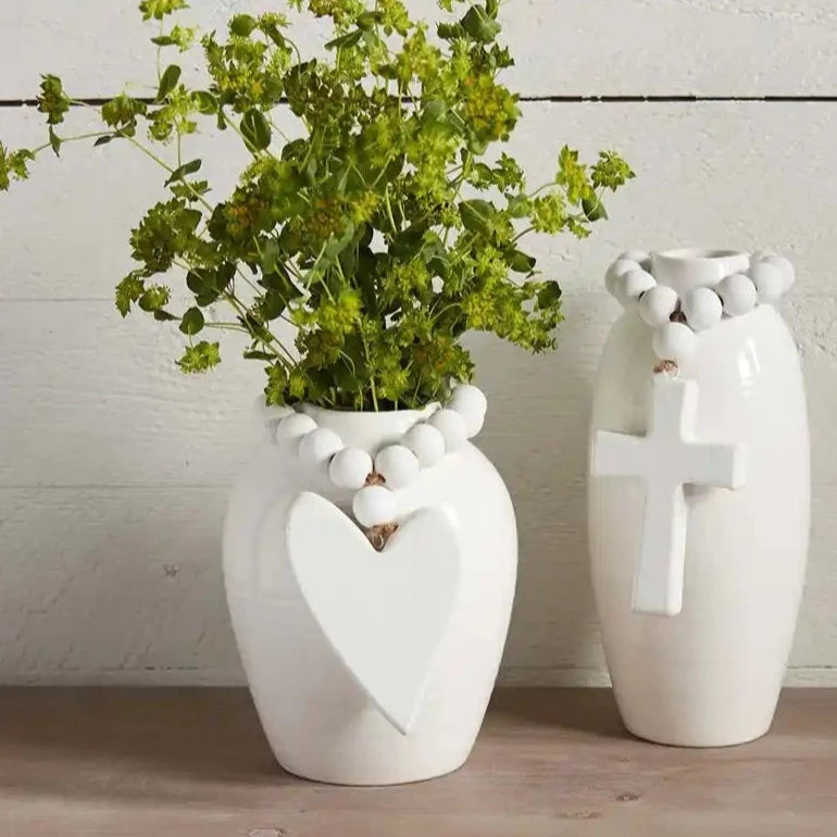 Tall Stoneware Beaded Vase