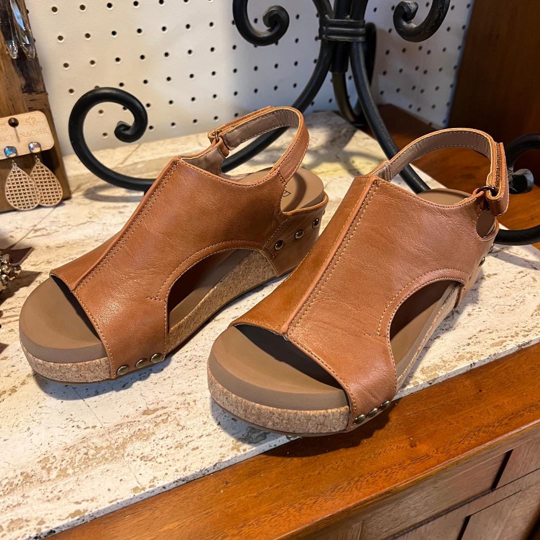 Volta ll Cognac Smooth Platform Wedge/Sandals
