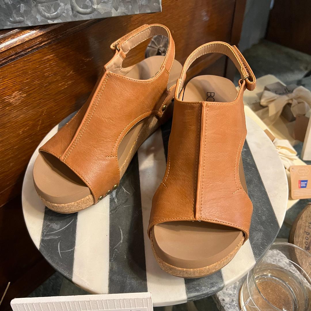 Volta ll Cognac Smooth Platform Wedge/Sandals