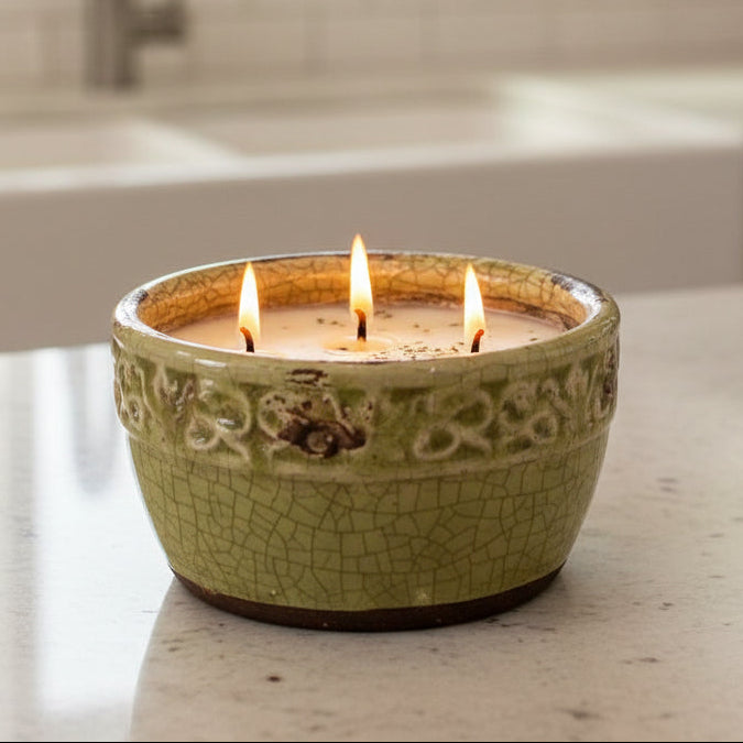 Green Vintage Round Bowl Vanilla Pound Cake Candle