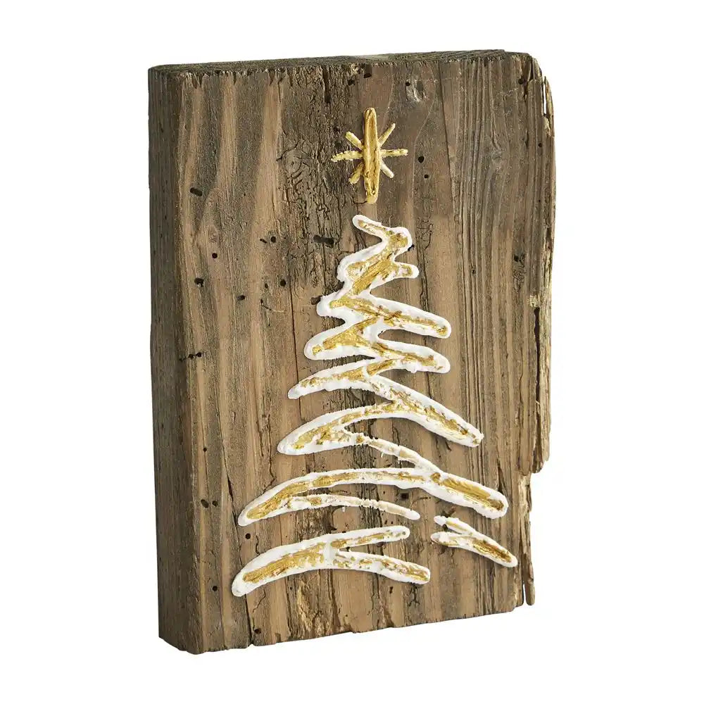 Christmas Tree Gold & Pearl White Decorative Plaque