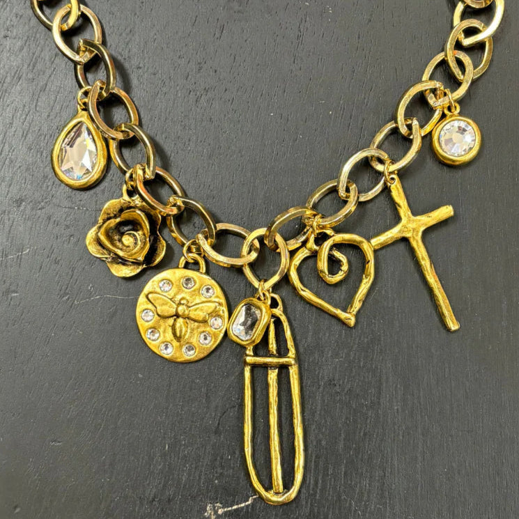 Multi Antique Gold Charm Necklace