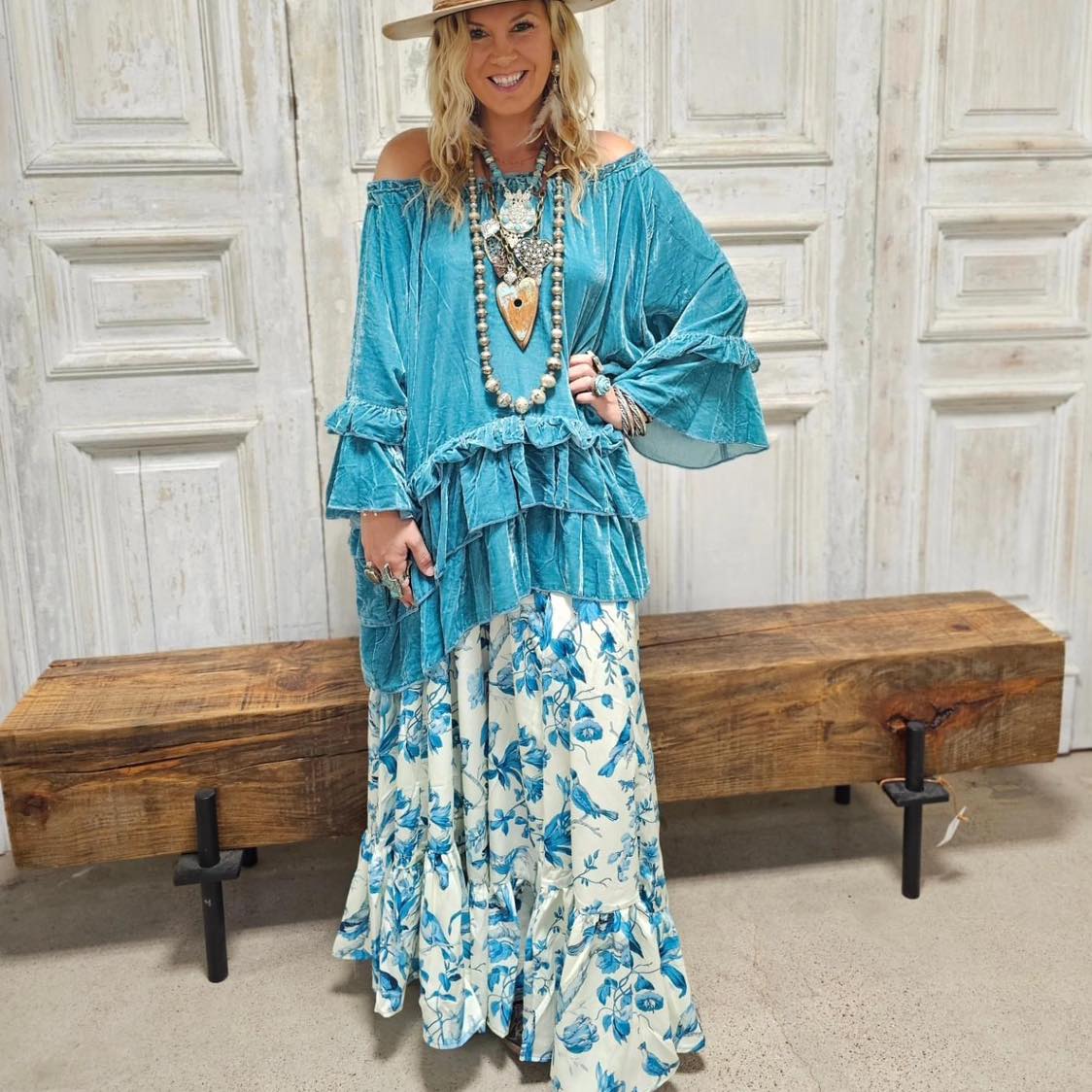 Turquoise Velvet Top