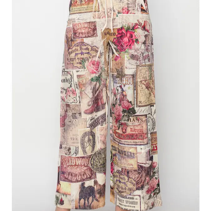 Relaxed Lace Patchwork Pants with Elastic Drawstring