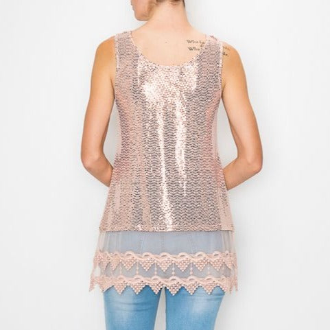 Mauve Sparkly Tank Top W/ Lace Layer