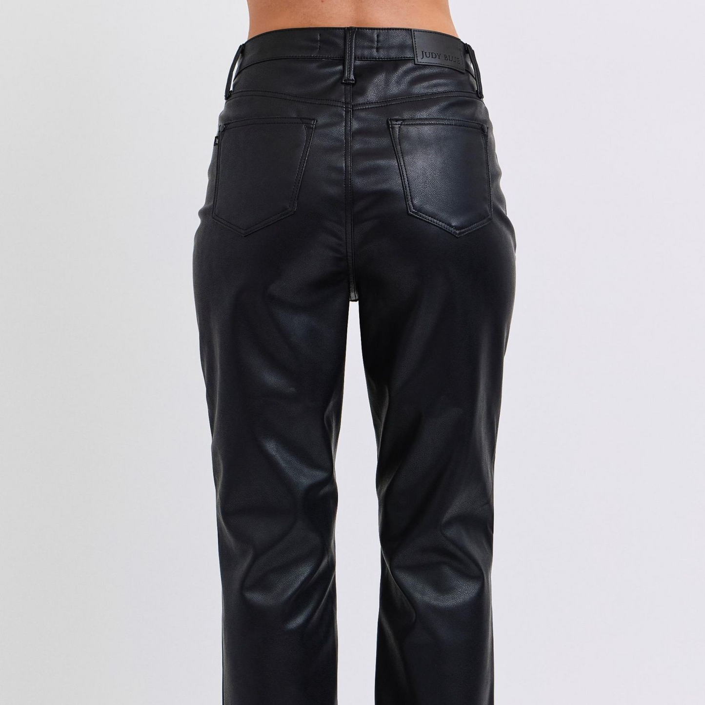 High Waist Tummy Control Black Faux Leather Bootcut