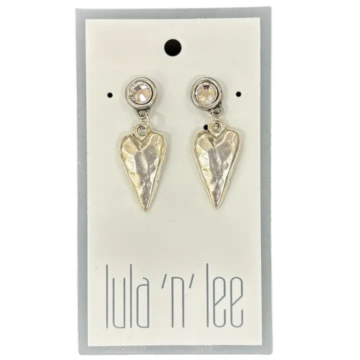 Antique Silver and Crystal Heart Earrings