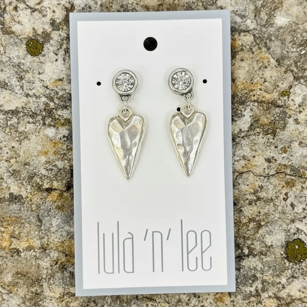 Antique Silver and Crystal Heart Earrings