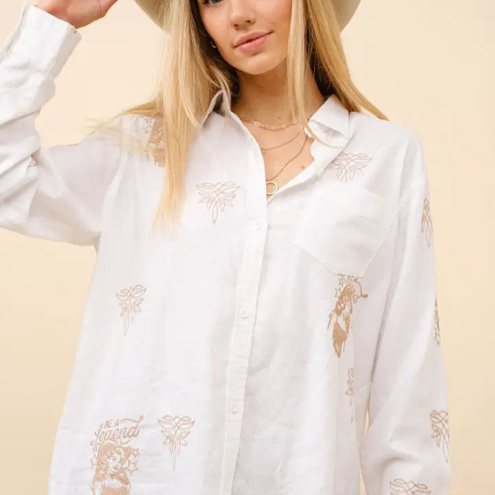 Western Embroidered Linen Blouse