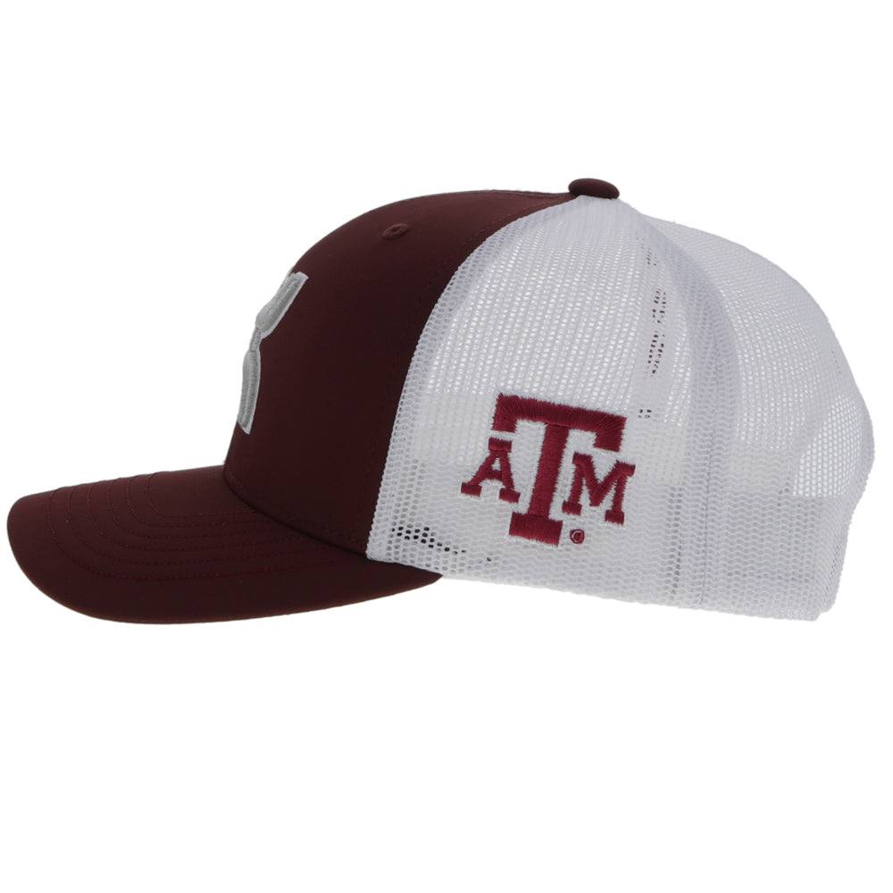 TEXAS A & M Maroon and White with Grey & White Hooey Logo