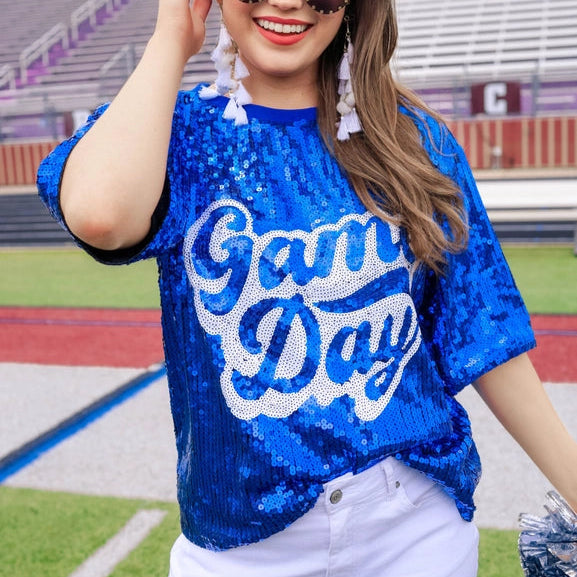 Sequin Game Day Royal Blue Top