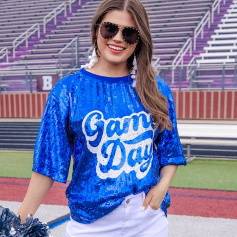 Sequin Game Day Royal Blue Top