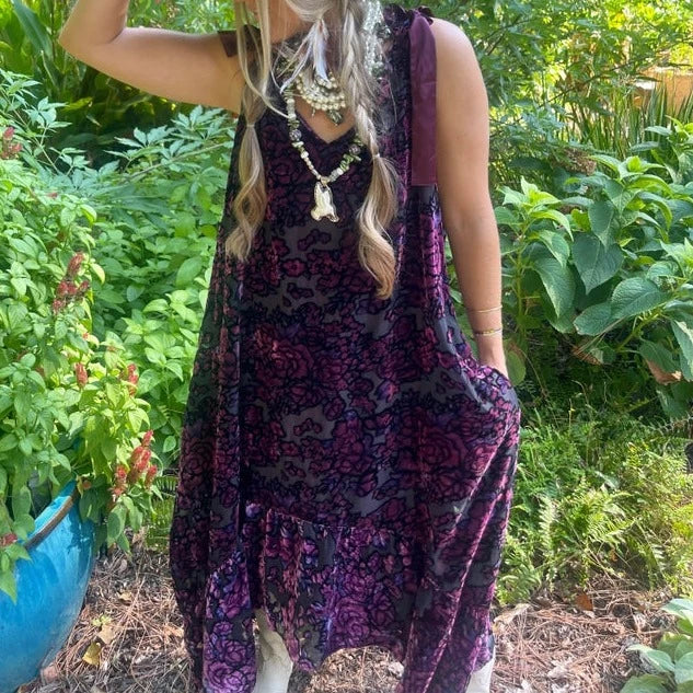 Magenta Burnout Velvet High Low Dress