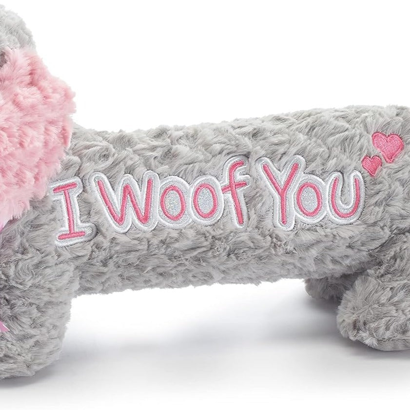 Long Gray & Pink Puppy With I Woof You! Message