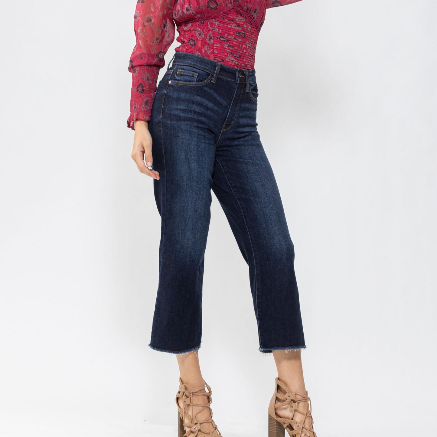 High Waisted Cropped Wide Leg Jean