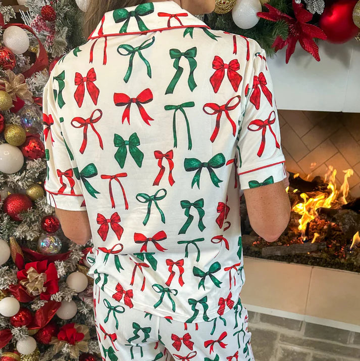 The Midnight Bow Christmas Ruffle Pajama Set