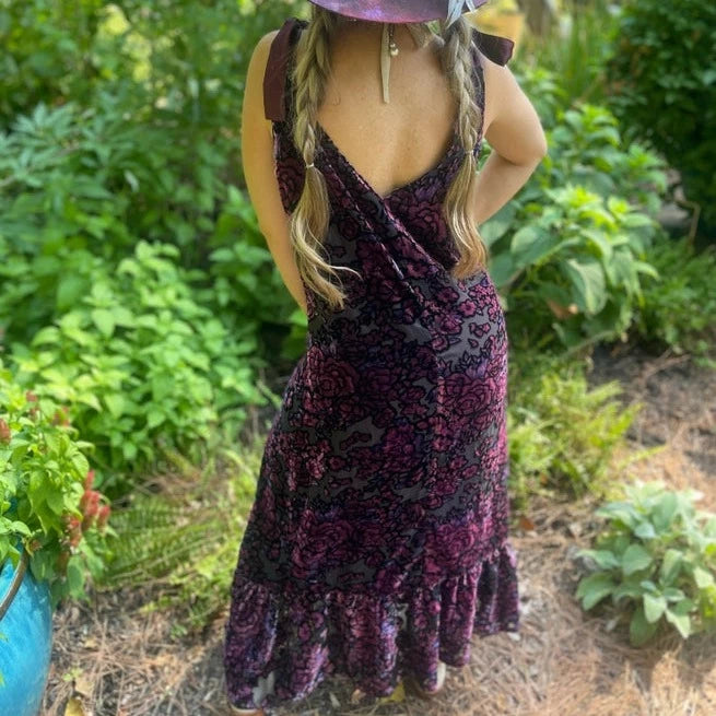 Magenta Burnout Velvet High Low Dress