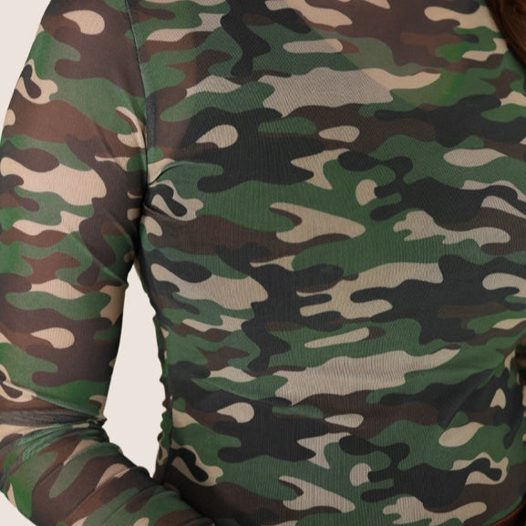 Keigan Green Camo Mesh Long Sleeve Top