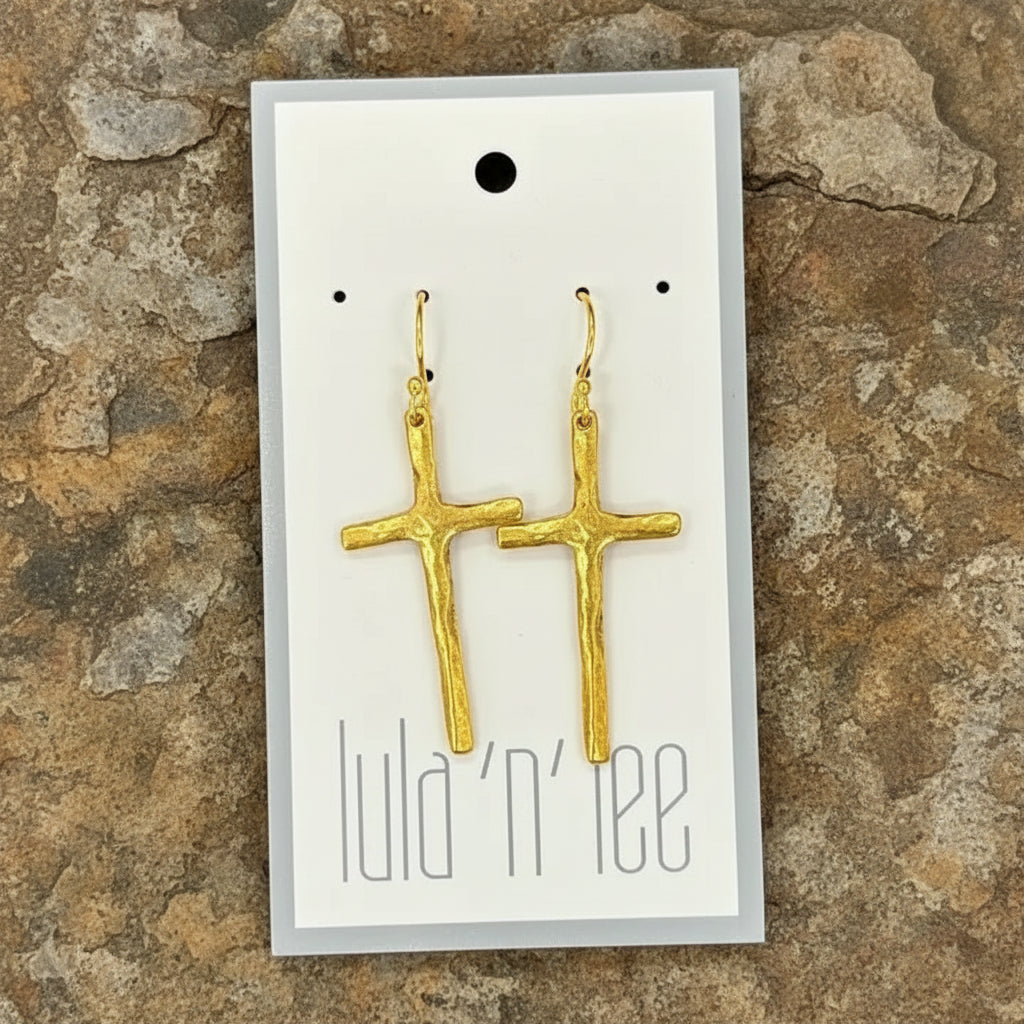 Antique Gold Cross Earrings