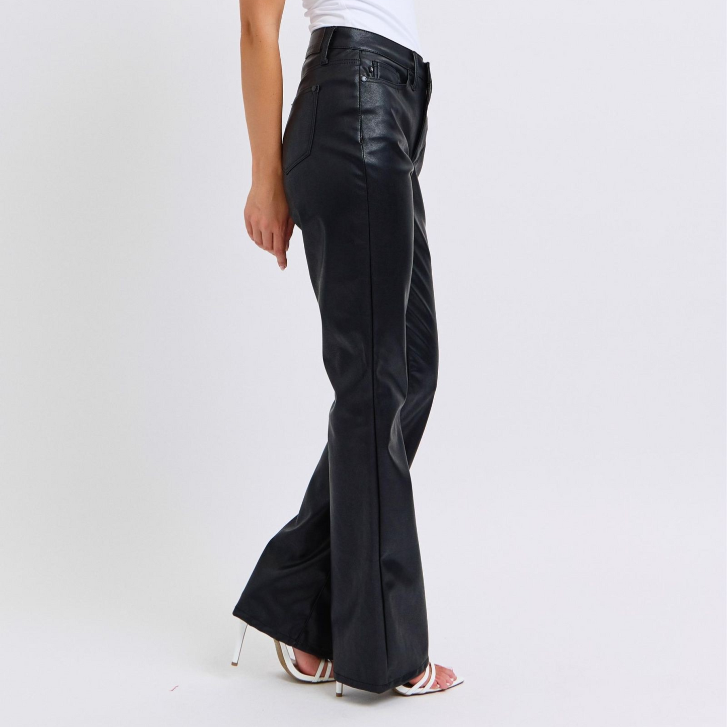 High Waist Tummy Control Black Faux Leather Bootcut