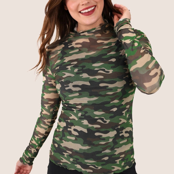 Keigan Green Camo Mesh Long Sleeve Top