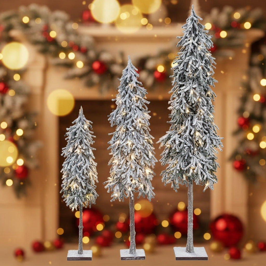 TREE FLOCKED PINE WITH LIGHTS