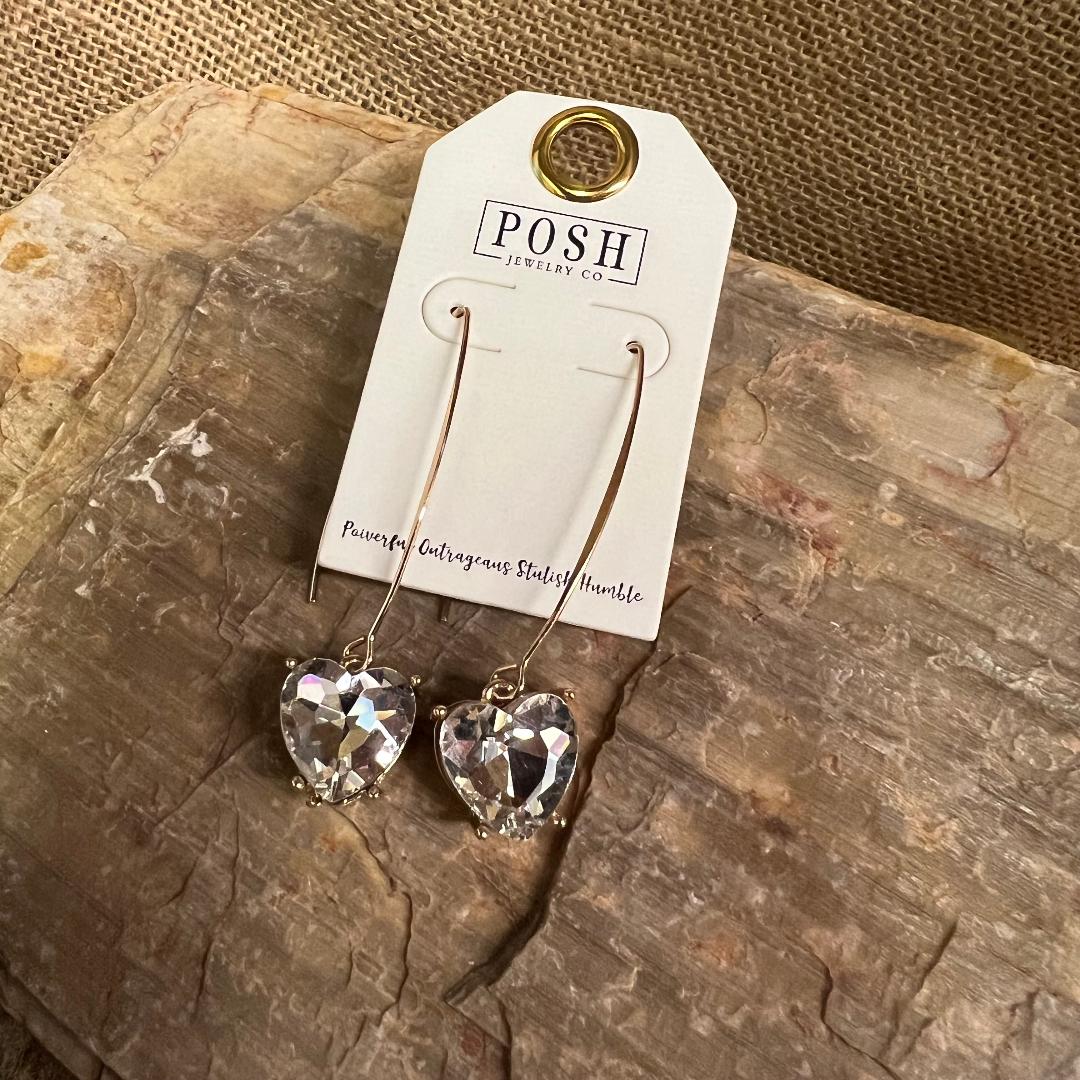 Clear Heart Crystal & Wire Earrings