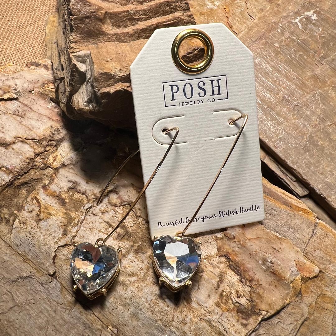 Clear Heart Crystal & Wire Earrings