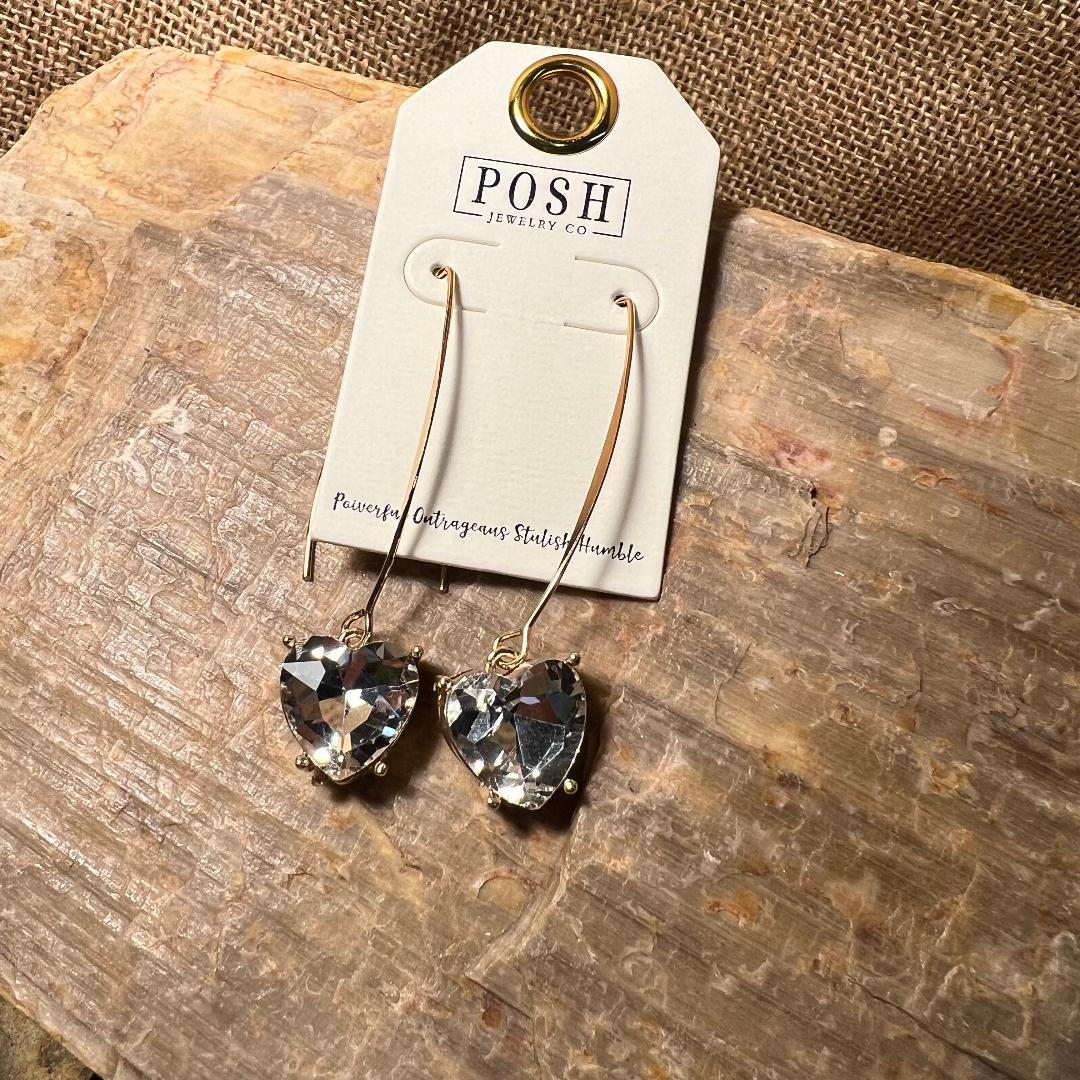 Clear Heart Crystal & Wire Earrings