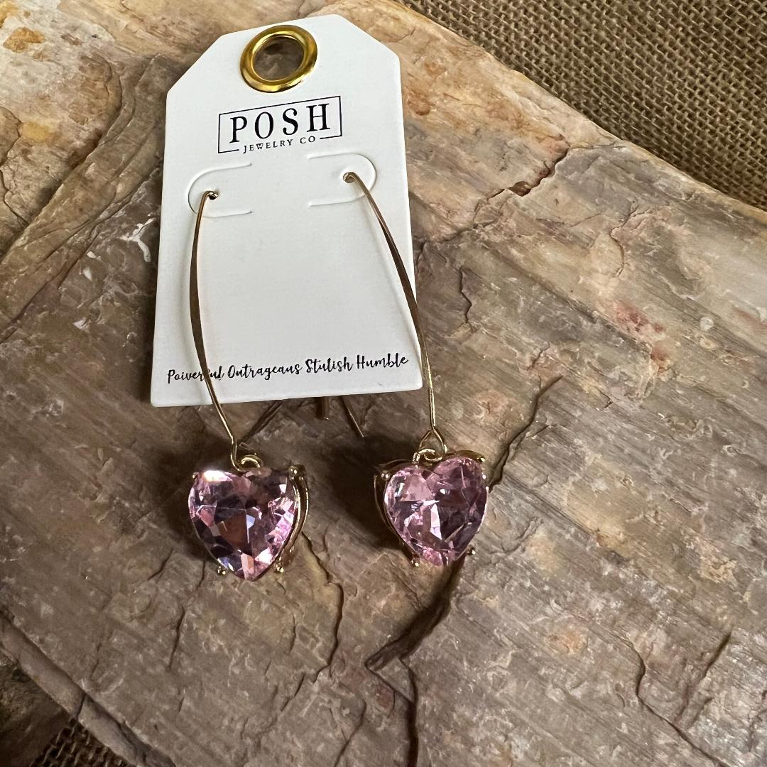 Baby Pink Heart Crystal & Wire Earrings